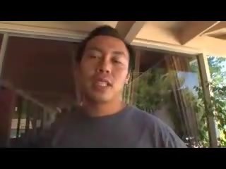 Asian gets sweaty from the kitchen sex